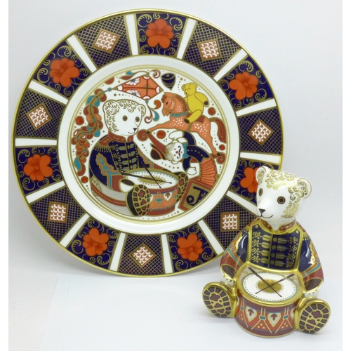 651 - A Royal Crown Derby Drummer Teddy paperweight, Govier's of Sidmouth, 125 of 1500, silver stopper, an... 