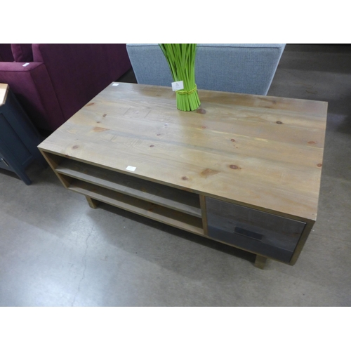 1400 - A stained pine two tier TV stand with single drawer,marked