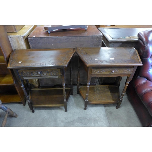 158 - A pair of carved oak single drawer hall tables