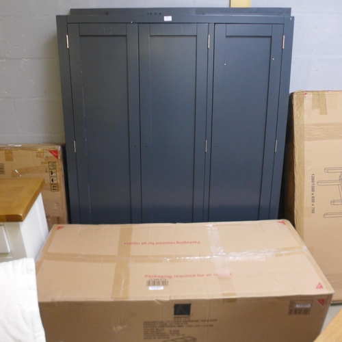 1755 - A blue painted 3 door wardrobe, part boxed unchecked* This lot is subject to VAT