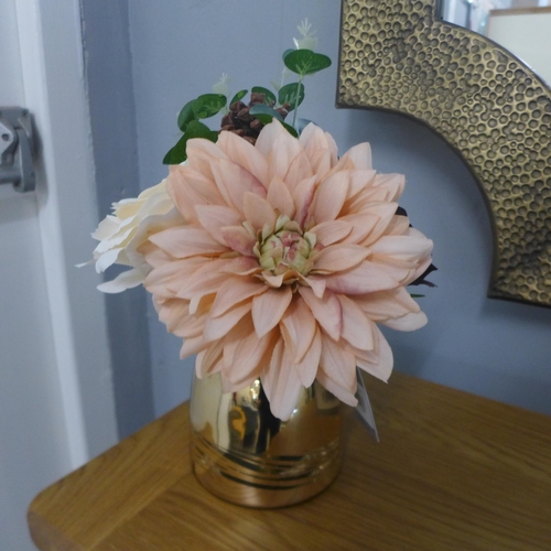 1456 - A mixed rose and pine cone arrangement in a gold coloured glass pot (55254206)   #