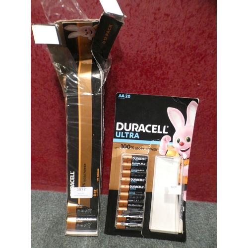 3077 - Duracell Ultra Aa 20Pk and Duracell Plus D 12Pk     (238-129,153 )* this lot is subject to vat