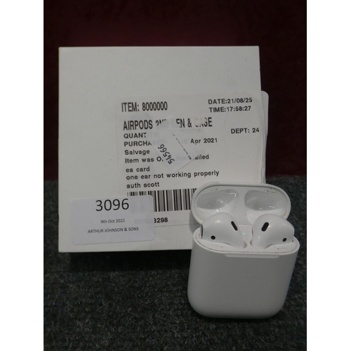 3096 - Apple Airpods 2nd Gen & Case    (236-116) * This lot is subject to VAT