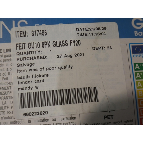 3112 - Feit Gu10 6Pk Glass Bulbs Fy20    (238-194 )* this lot is subject to vat