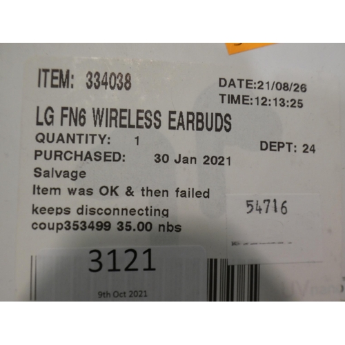 3121 - LG Fn6 Wireless Earbuds - black RRP £99.99 + vat    (238-197 )* this lot is subject to vat