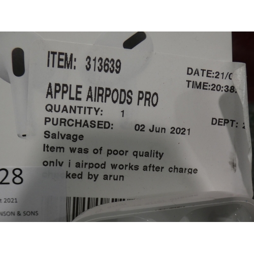 3128 - Apple Airpods Pro (MWP22ZM/A), RRP £189.99 + VAT        (237-59) * This lot is subject to VAT