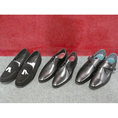 3148 - 3 Pairs of men's black Burton shoes, sizes:- 2 x 8, 1 x 10 * This lot is subject to VAT