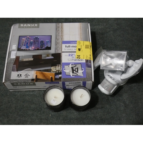 3172 - Two Scented Candle, 1500 Lumen Solar Light and Sanus Medium Wall Mount  (237-66, 80, 81) * This lot ... 