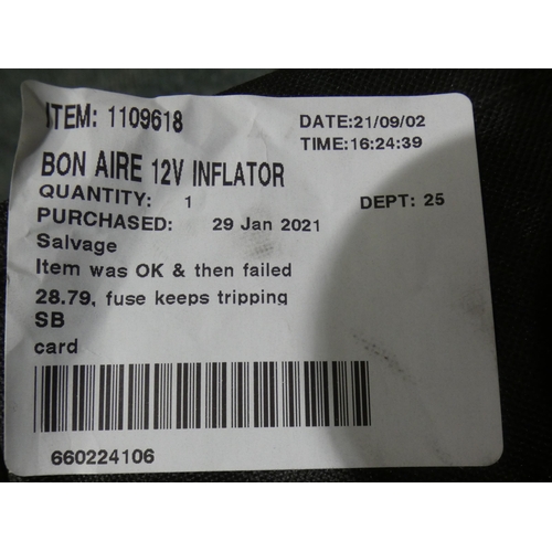 3187 - Bon Aire 12V Inflator       (238-236 )* this lot is subject to vat