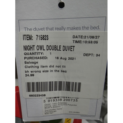 3199 - Night Owl Coverless Double Duvet      (238-154 )* this lot is subject to vat