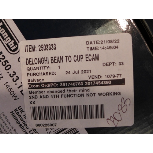 3413 - Delonghi Bean To Cup, RRP £299.99 + VAT (236-145) * This lot is subject to VAT