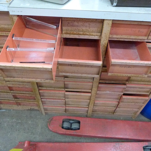 2064 - Very heavy PCA steel workshop drawers (8 x 4 drawers), with melamine worktop - rare vintage item