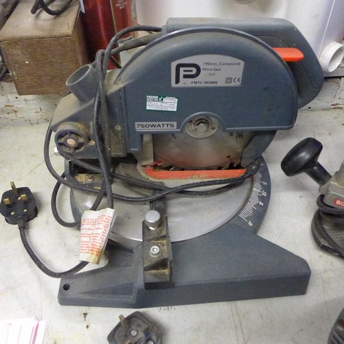 2039 - Chopsaw, circular saw, pad sander and router, a/f