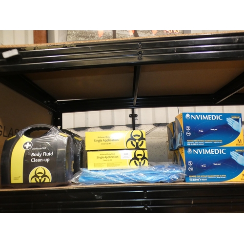 3111 - A quantity of PPE including examination gloves, aprons and body fluid/bio-hazard clean up kits * thi... 