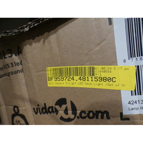 3120 - Set of 3 square LED deck lights, chrome 3-arm ceiling light & a quantity of others * this lot is sub... 