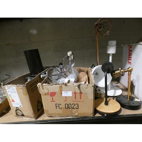 3120 - Set of 3 square LED deck lights, chrome 3-arm ceiling light & a quantity of others * this lot is sub... 