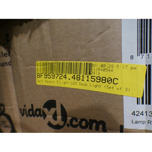 3120 - Set of 3 square LED deck lights, chrome 3-arm ceiling light & a quantity of others * this lot is sub... 