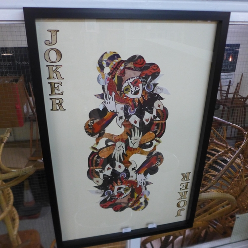 1316 - A framed and glazed Joker playing card collage print, 90 x 60cms (MP13747)   #