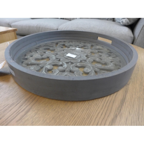 1359 - A Hampton 45cm grey wash tray with carved and silvered decoration ( 2060415 )    # a/f