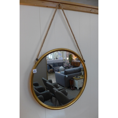 1378 - A large round gold mirror on a hanging rope, 58cm (JRG1114)   #