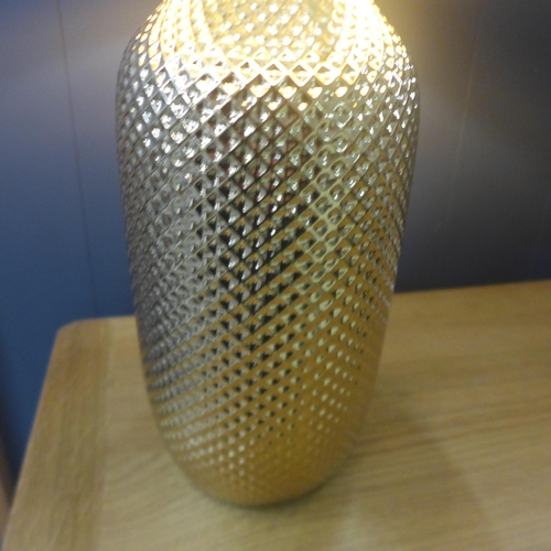 1381 - A Nova gold textured ceramic bottle lamp with black faux cotton shade, H50cms (30784C25)   #