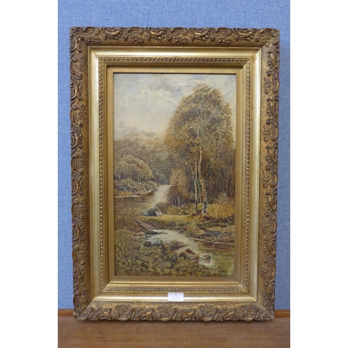 339 - C.Holmes, On The Conway, oil on canvas, dated 1884, 50 x 30cms, framed