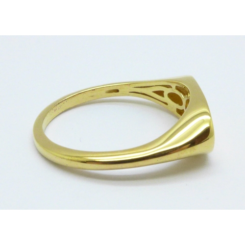 1015 - A silver gilt and diamond set signet ring, 3.3g, U