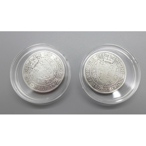 1044 - Two Victorian silver half crowns, 1895 and 1896