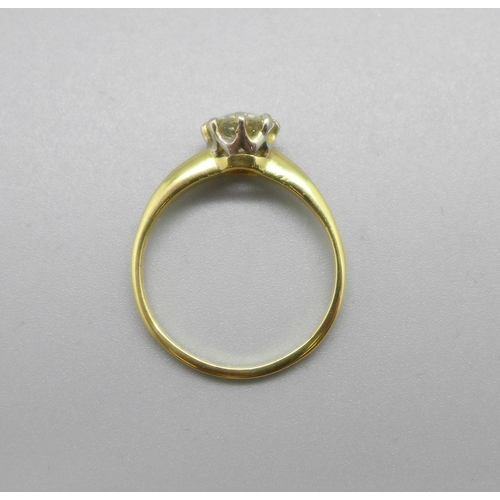 1062 - An 18ct gold diamond solitaire ring, approximately 0.80carat diamond weight, 2.6g, M