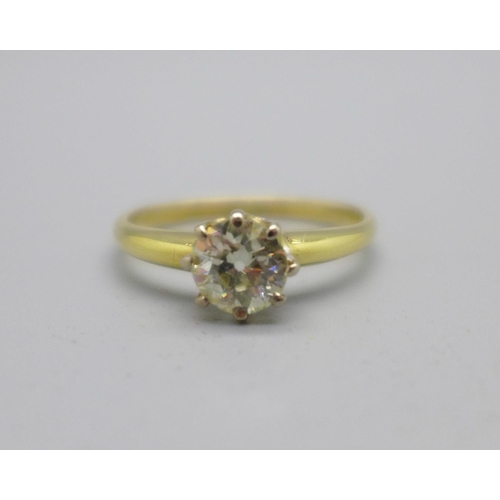 1062 - An 18ct gold diamond solitaire ring, approximately 0.80carat diamond weight, 2.6g, M