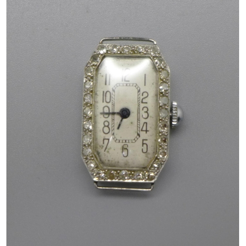 1068 - A lady's Art Deco platinum and diamond cocktail wristwatch head