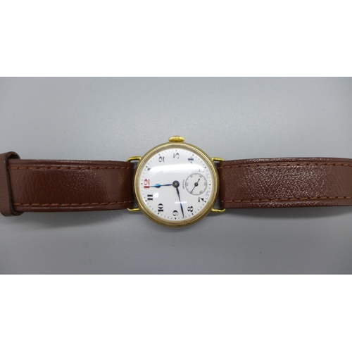 1114 - A 9ct gold cased Zenith wristwatch, Glasgow import mark for 1908, screw back 31mm case