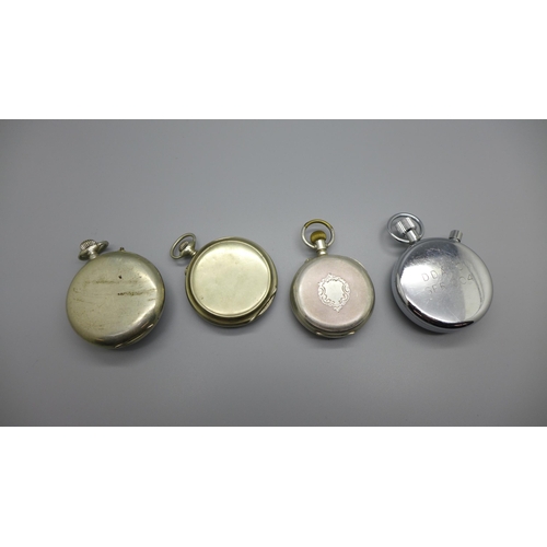 1120 - An 800 silver pocket watch, two other pocket watches and a stop watch