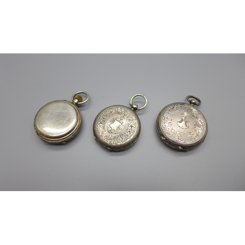 1126 - Three silver fob watches, two a/f