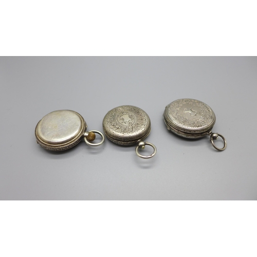 1126 - Three silver fob watches, two a/f