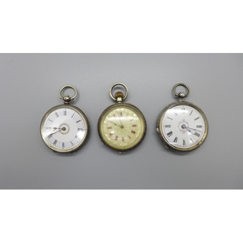 1126 - Three silver fob watches, two a/f