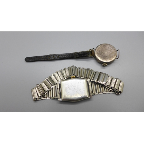 1128 - A German Laco silver cased wristwatch, London import mark for 1936, and a lady's silver wristwatch