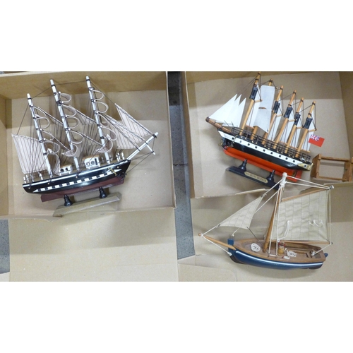 1156 - A collection of wooden model boats on stands  **PLEASE NOTE THIS LOT IS NOT ELIGIBLE FOR POSTING AND... 