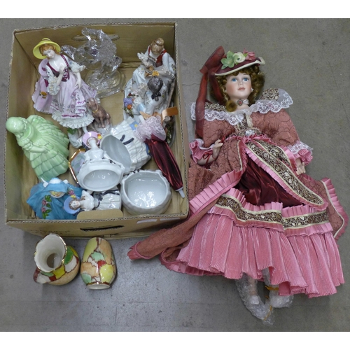 1202 - A collection of decorative figures and other china, a doll and a print  **PLEASE NOTE THIS LOT IS NO... 