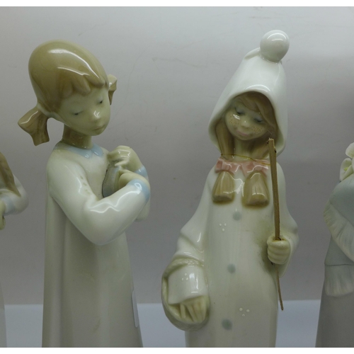 618 - Five Lladro figures, two a/f