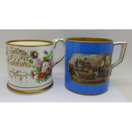 638 - Two Victorian mugs, one marked Richard Eddones, 1856