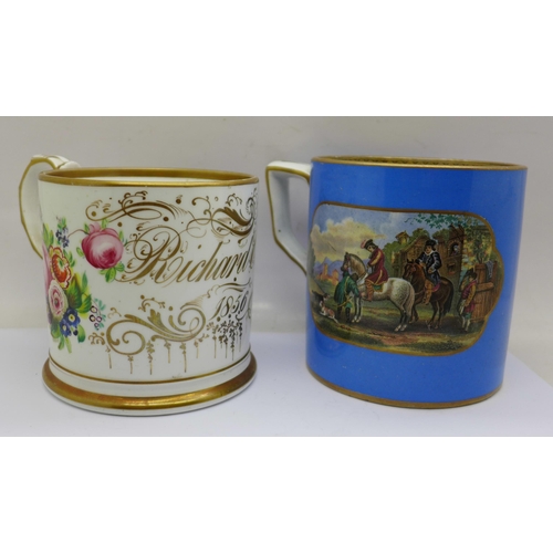 638 - Two Victorian mugs, one marked Richard Eddones, 1856