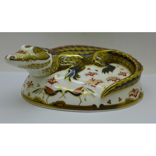 644 - A Royal Crown Derby Paperweight - ‘Crocodile’, 21st anniversary edition (2003 date stamp) with speci... 