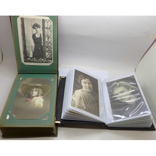 660 - Two albums of postcards, actresses, other photographic postcards of ladies and some greetings postca... 