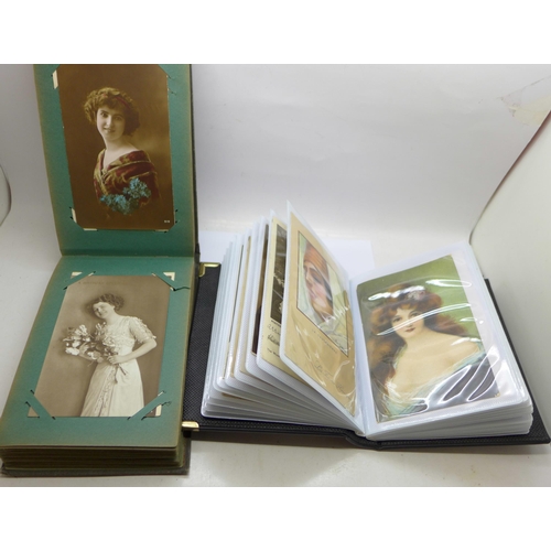 660 - Two albums of postcards, actresses, other photographic postcards of ladies and some greetings postca... 