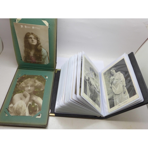 660 - Two albums of postcards, actresses, other photographic postcards of ladies and some greetings postca... 