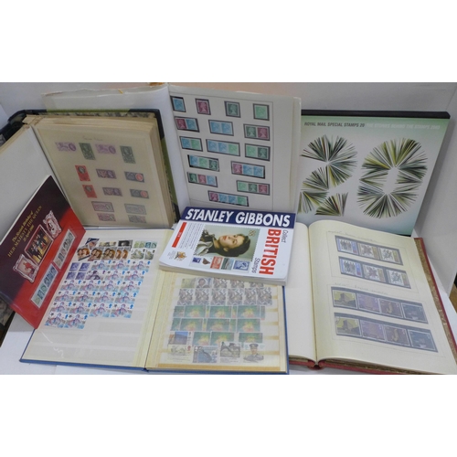 676 - Stamps; box of GB stamps, presentation pack, mini sheets, etc.