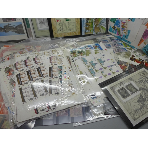 676 - Stamps; box of GB stamps, presentation pack, mini sheets, etc.