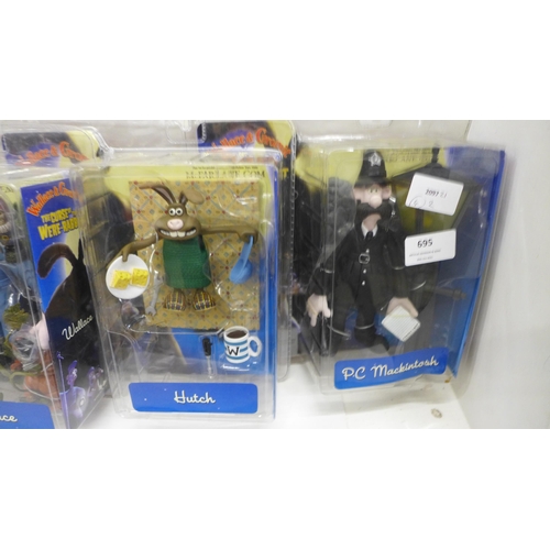 695 - Four Wallace and Gromit, The Curse of the Were Rabbit figures, unopened, by McFarlane