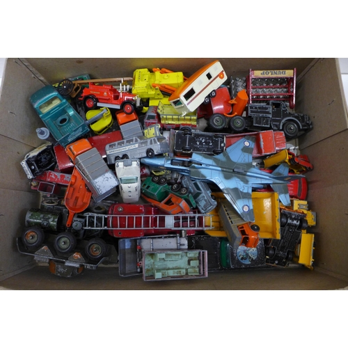 705 - A box of die-cast vehicles including Corgi and Lesney, playworn